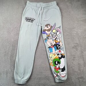 Looney Tunes Sweatpants Mens Medium Jade Green Character Graphic Fleece Joggers